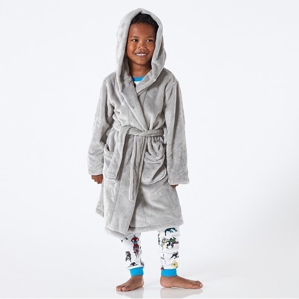 Pottery Barn Kids Solid Plush Robe, Gray 2T-3T